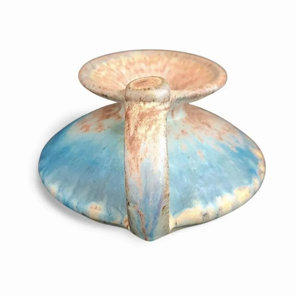 Single Double Wick Oil Lamp Reed Diffuser Blue OOAK Studio Pottery Signed VTG